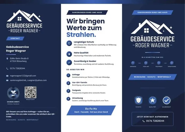Falzflyer für Roger Wagner – Gebäudeservice · Außenseiten, gestaltet von Fly & Froth
