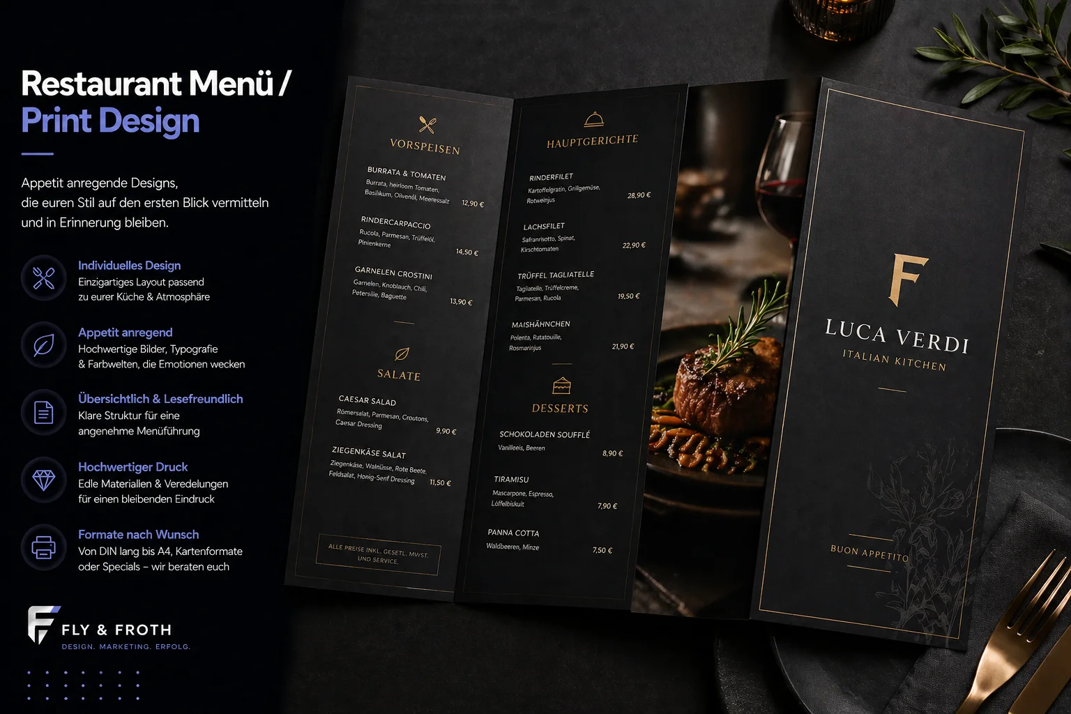 Flyer und Speisekarte gestalten drucken liefern Frankfurt – Fly & Froth