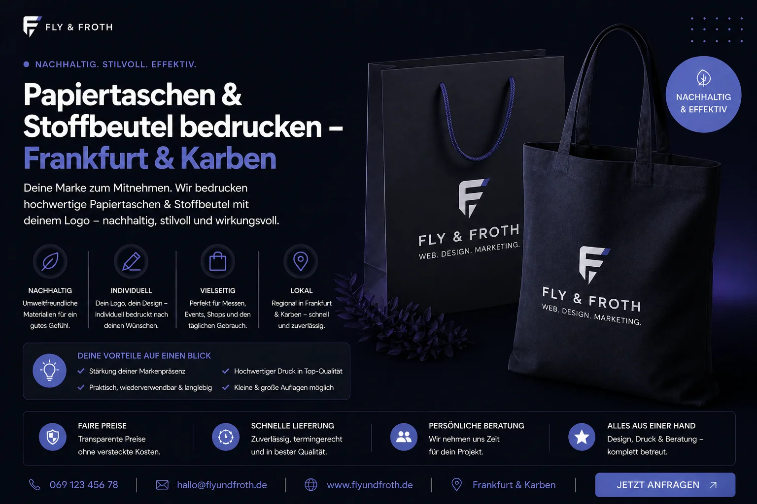 Papiertaschen und Stoffbeutel bedrucken Frankfurt – Fly & Froth