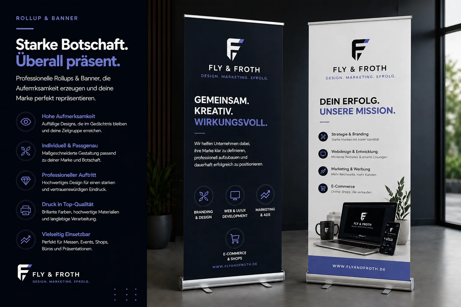 Rollup und Banner gestalten lassen Frankfurt – Fly & Froth