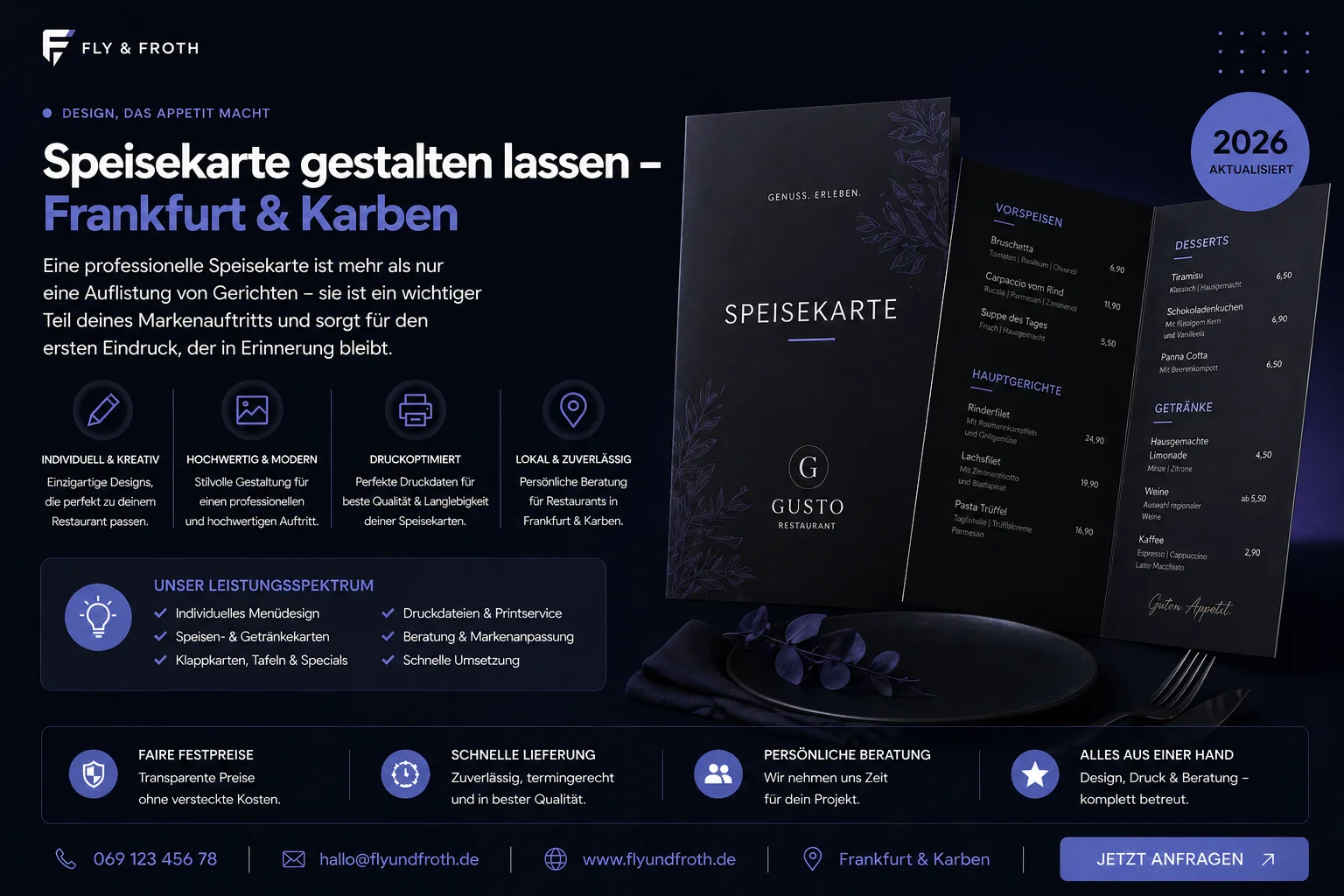 Speisekarte gestalten lassen Frankfurt – Fly & Froth