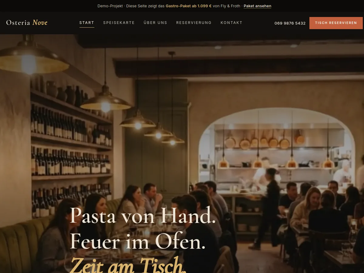 Demo-Website Osteria Nove – Restaurant & Gastronomie, gestaltet von Fly & Froth