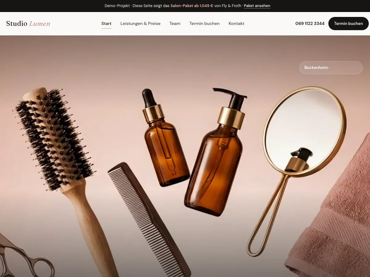 Demo-Website Studio Lumen – Friseur & Beauty, gestaltet von Fly & Froth