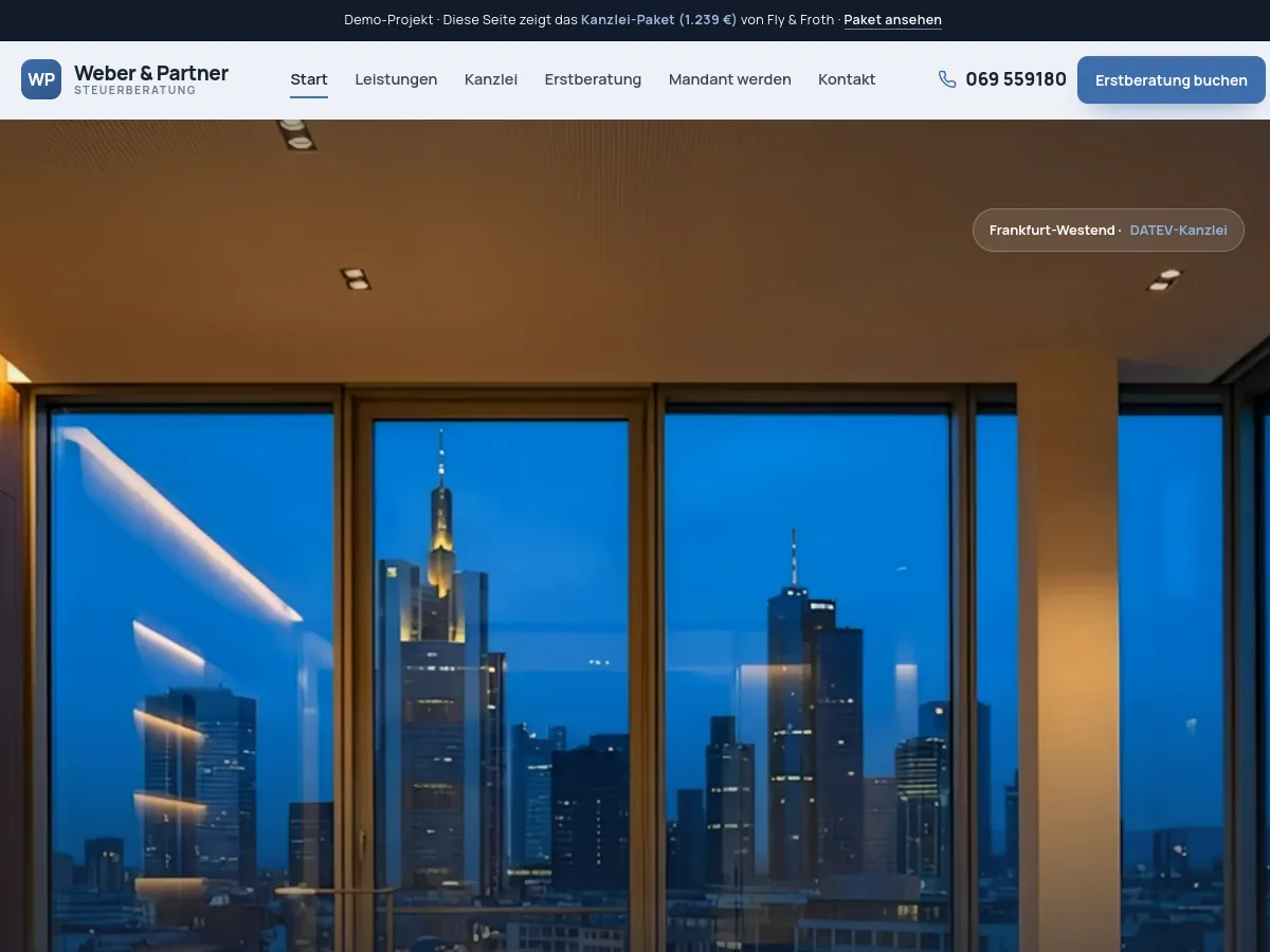 Demo-Website Weber & Partner – Steuerberatung, gestaltet von Fly & Froth